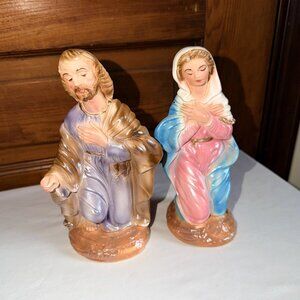 Vintage Chalkware Mary & Joseph Nativity Figures 8" Christmas Manger Décor